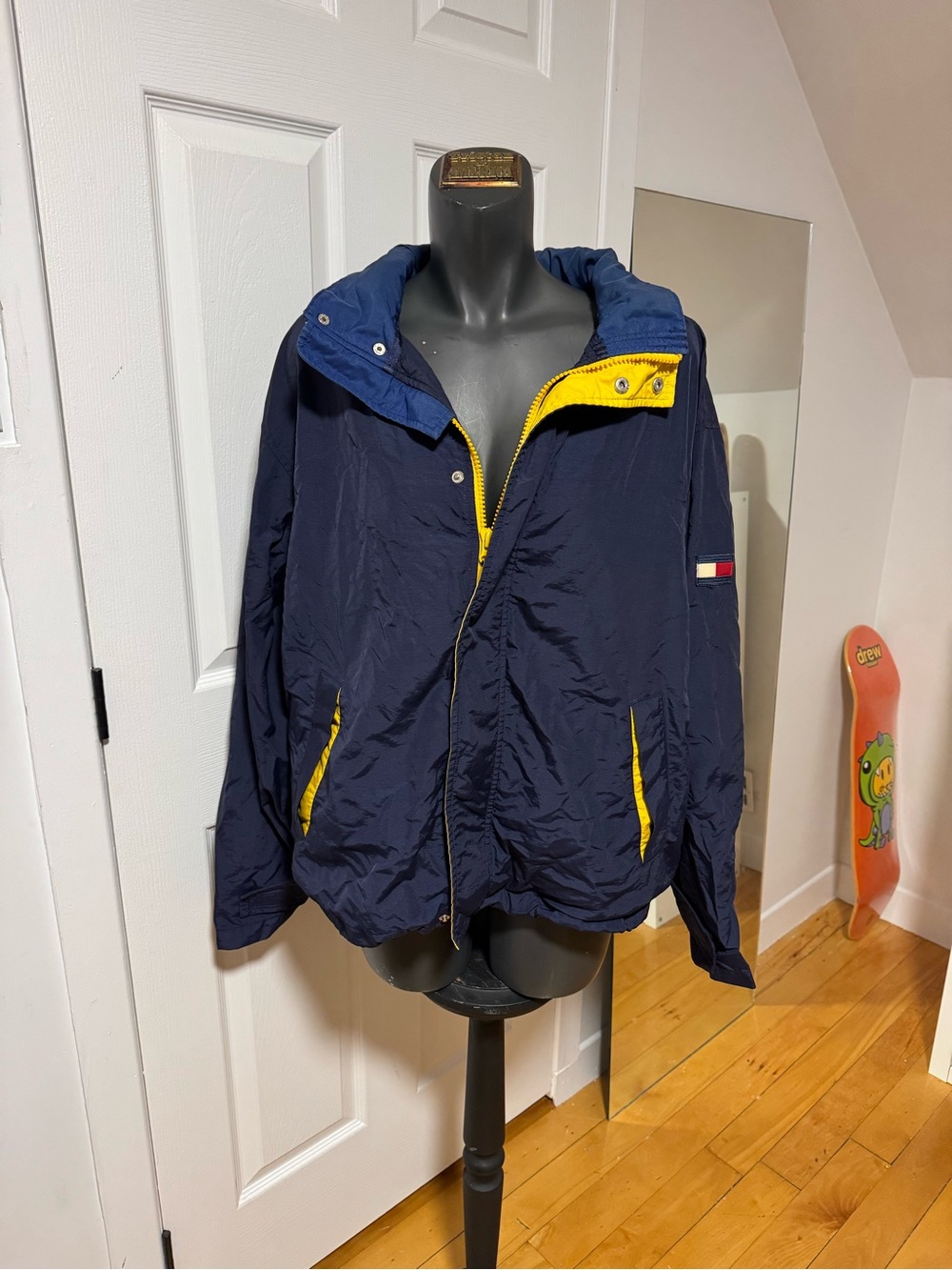 Tommy Hilfiger Navy Windbreaker Jacket with Yellow Trim